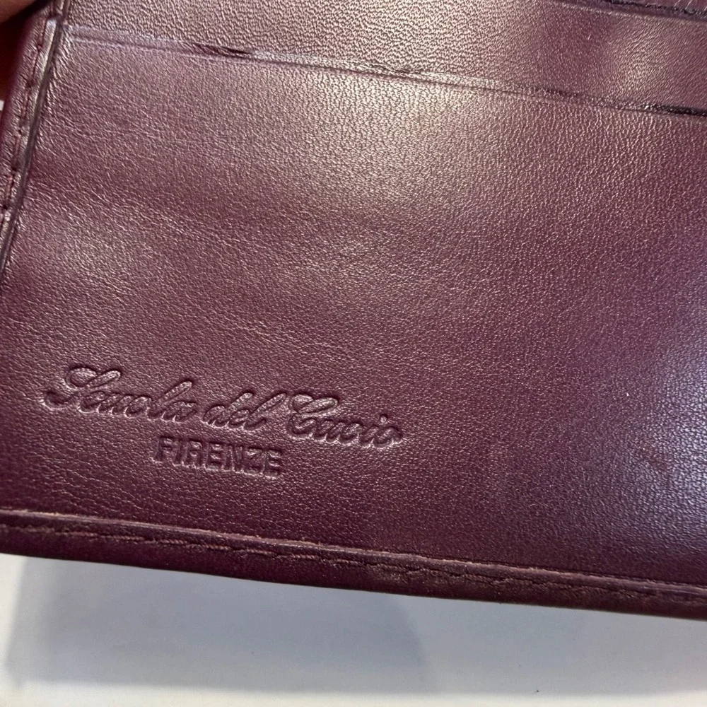 Scuola del Cuoio Firenze Italian Leather Bifold Wallet Burgundy Heraldic Crest